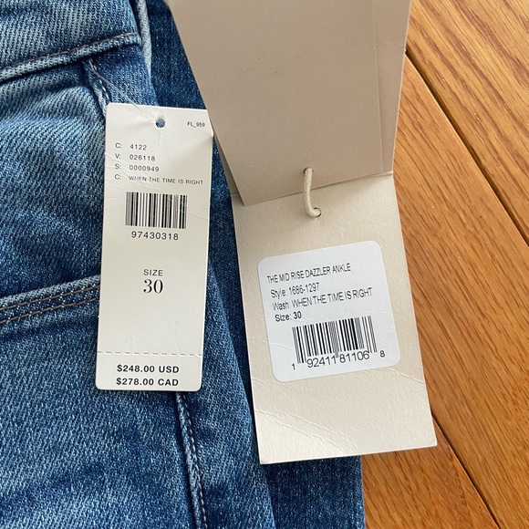 MOTHER NWT Blue Straight Leg Jeans Size 30 - Picture 3 of 5